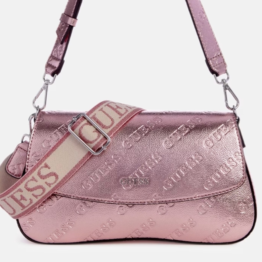 GUESS Pink Metallic Shoulder Bag. Comes With Two Strapes